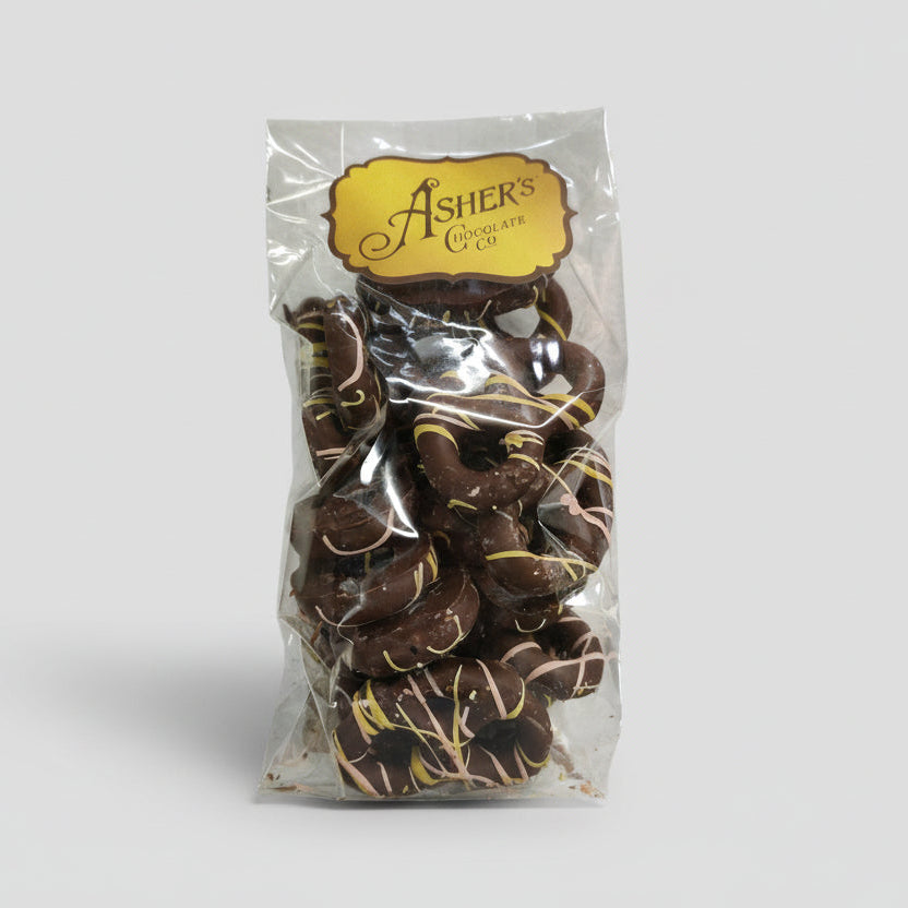 Asher's milk chocolate mini pretzel with pastel string