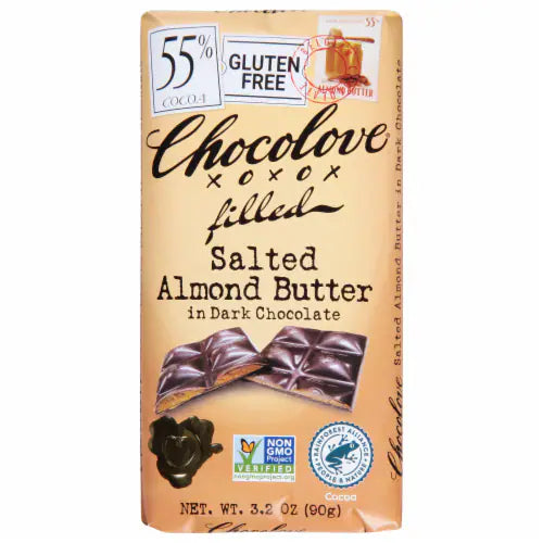 CHOCOLOVE SALTED ALMOND BUTTER IN DARK CHOCOLATE 3.2 OZ BAR
