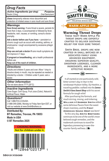 Smith Brothers Warm Apple Pie Throat Drops Bag - 30 Ct