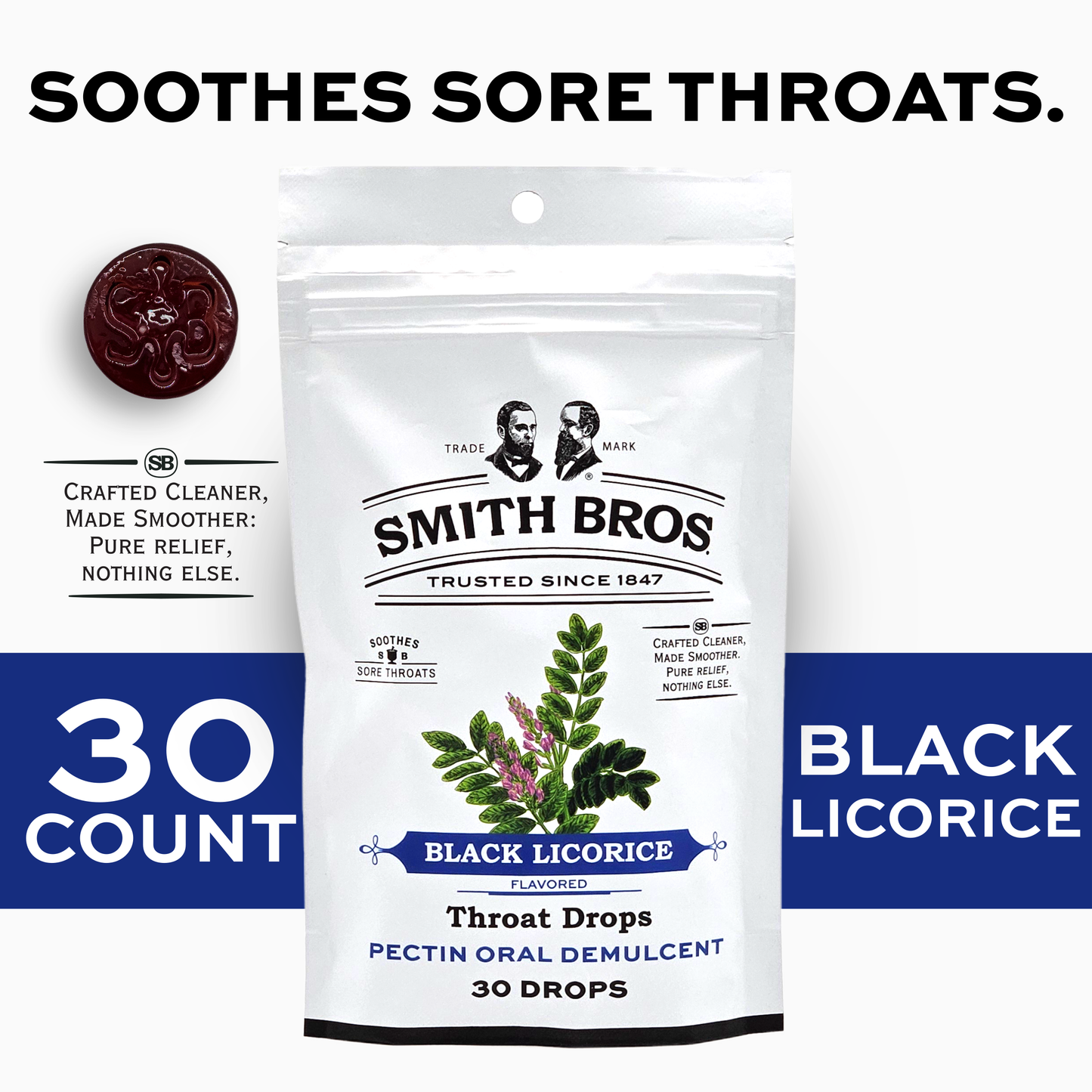 Smith Brothers Black Licorice Throat Drops Bag - 30 Ct